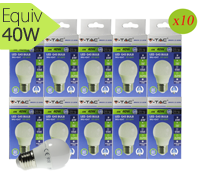 Lot de 10 ampoules led E27, G45, 6W, 180°, 470 lm,blanc chaud V-TAC