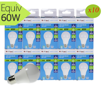 Pack 10 ampoules led E27, 10W, 806 lm, 200°, blanc froid V-TAC