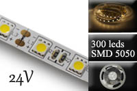 Bandeau led 24V, 10W/M, 300 led, blanc chaud 