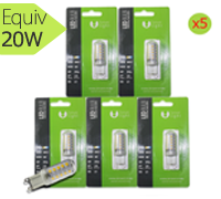 Lot 5 ampoules led G9, 3W, 270 lm, blanc chaud