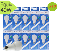 Pack de 10 ampoules led E27, 5W, 470 lm, 200°, blanc chaud V-TAC