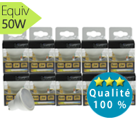 Pack 10 ampoules led Gu10, 7W, 580 lm, 105°, blanc chaud I Light