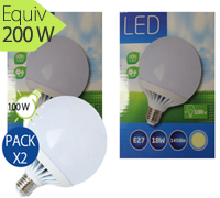 Pack de 2 globe 18W blanc neutre Tipa